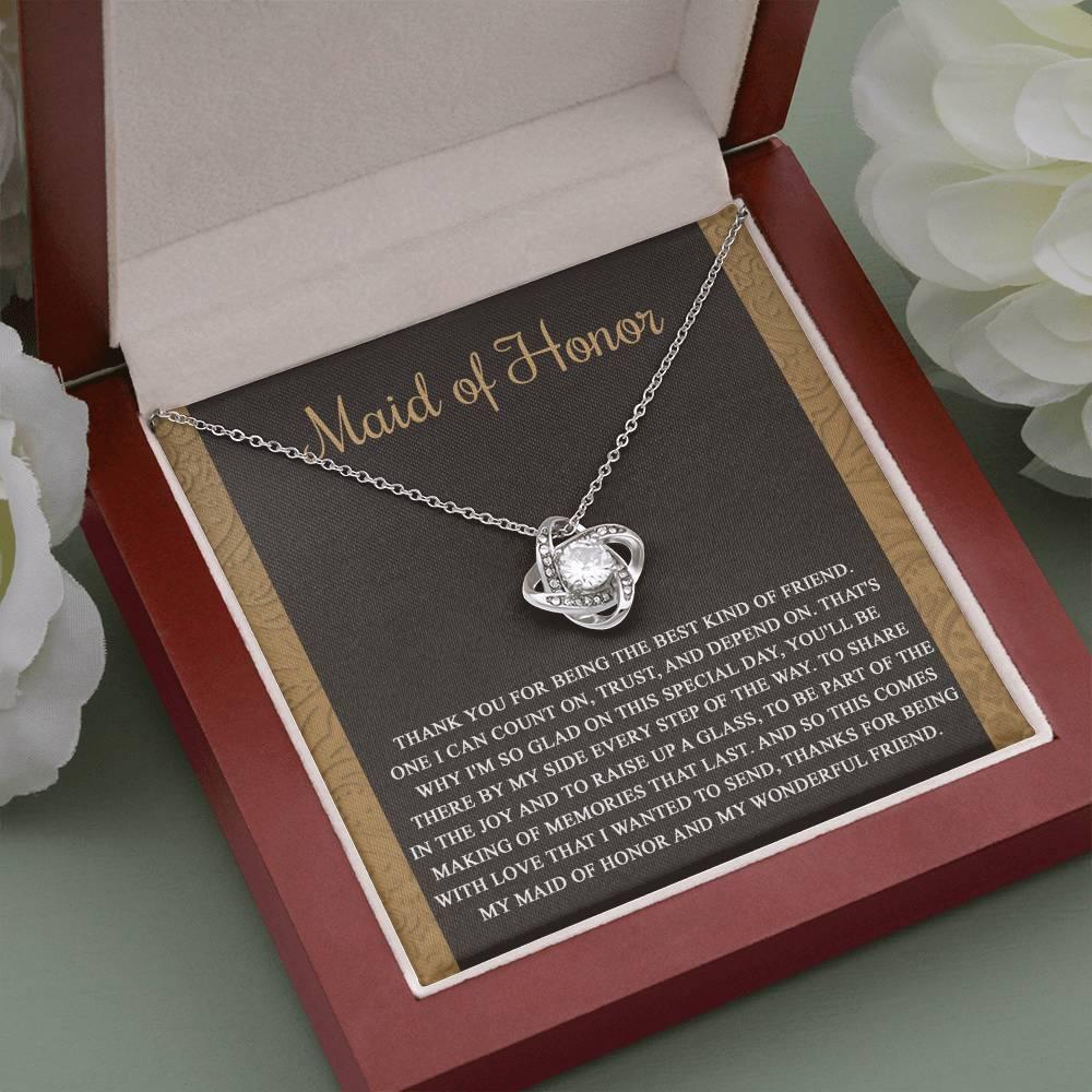 Maid of Honor Wedding Day Gift-Kind Of Friend- Love Knot Pendant Necklace