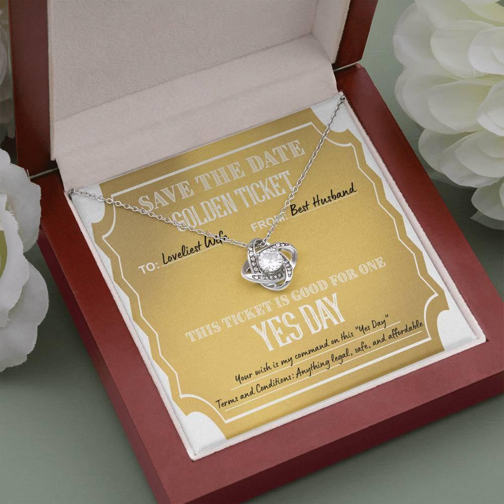 Wife Wedding Day Gift - Golden Ticket - Love Knot Pendant Necklace