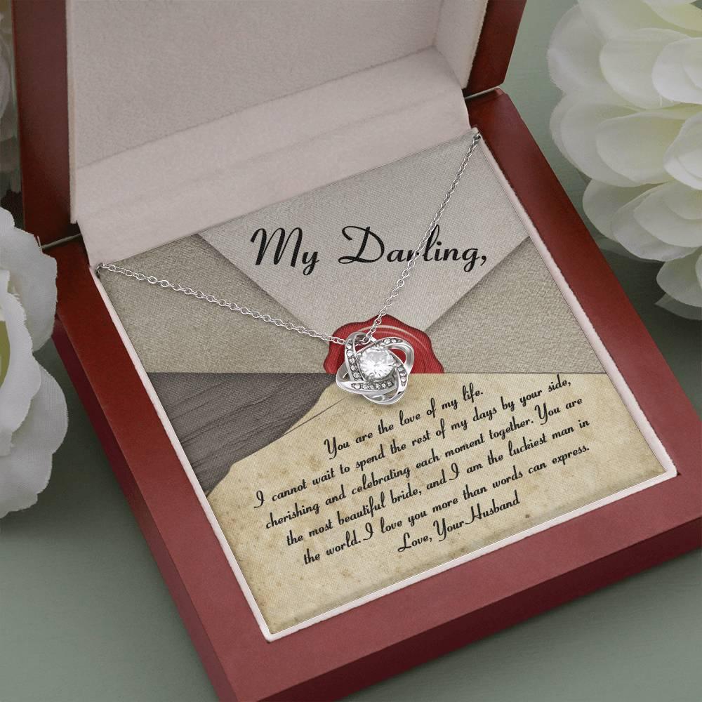 My Darling Bride Love of My Life Love Knot Pendant Necklace