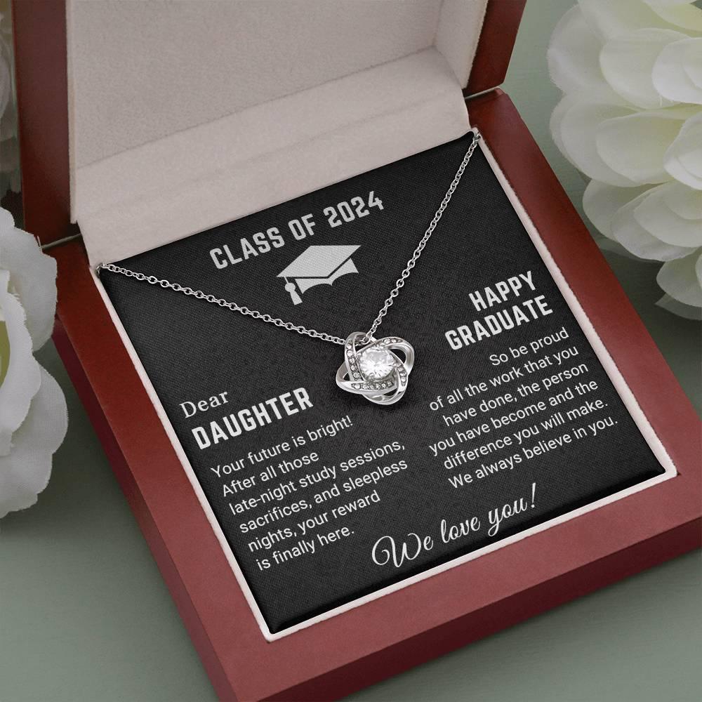 Dear Daughter Your Future is Bright Graduation Class of 2024 Love Knot Pendant Necklace