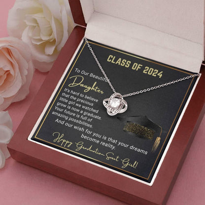 Gift To Our Beautiful Daughter Class of 2024 Graduation Wish Love Knot Pendant Necklace