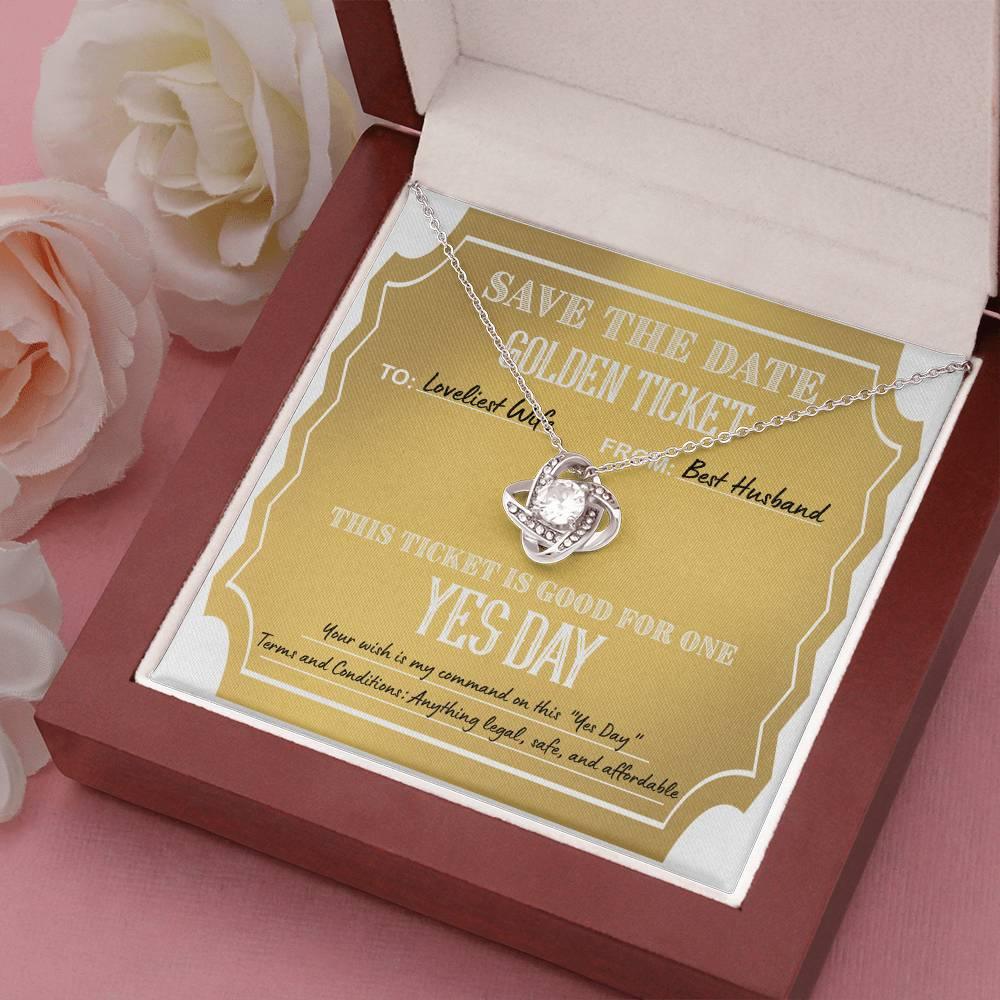 Wife Wedding Day Gift - Golden Ticket - Love Knot Pendant Necklace