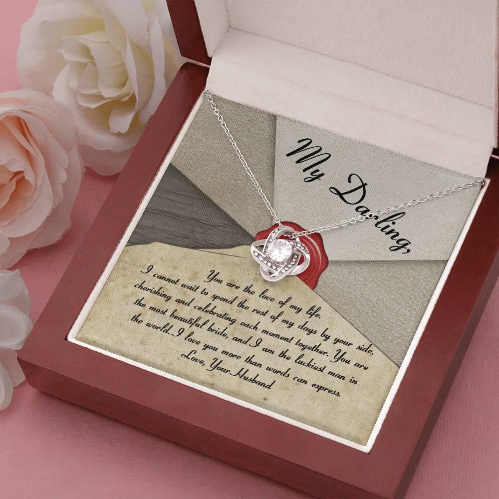 My Darling Bride Love of My Life Love Knot Pendant Necklace