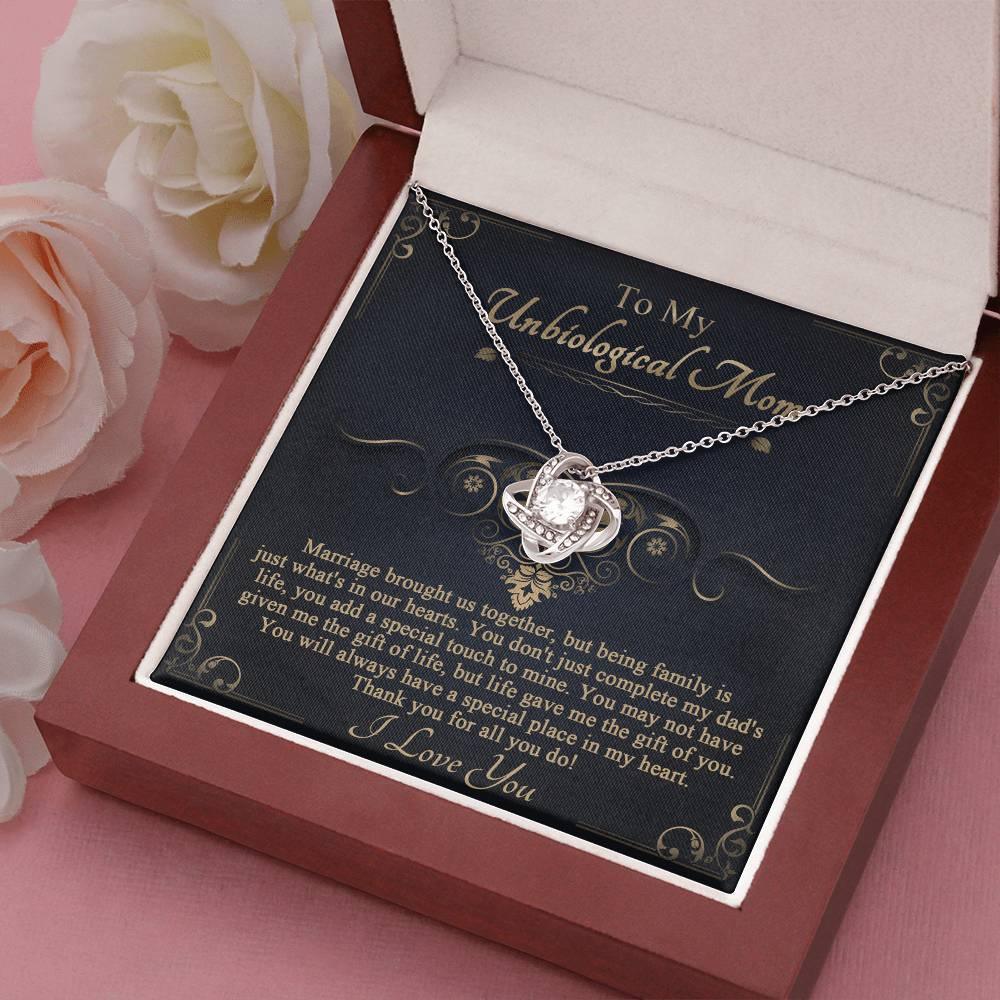 Gift for Unbiological Mother You Complete my Dad's Life Love Knot Pendant Necklace