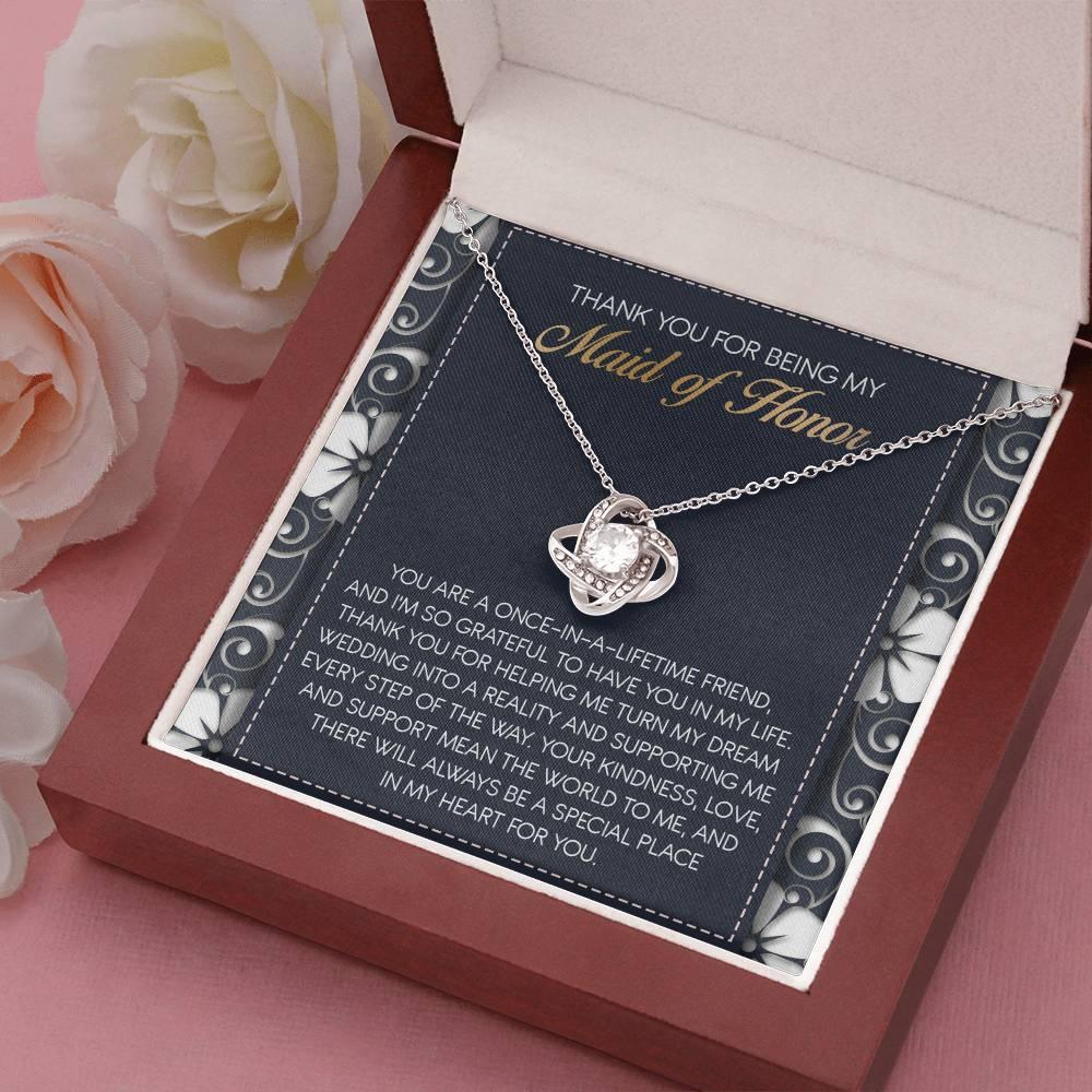 Maid of Honor Wedding Day Gift - World To Me - Love Knot Pendant Necklace