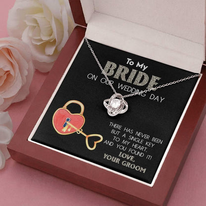 To My Bride on Our Wedding Day - You Have the Single Key to My Heart Love Knot Pendant Necklace