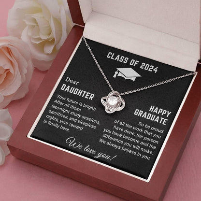 Dear Daughter Your Future is Bright Graduation Class of 2024 Love Knot Pendant Necklace