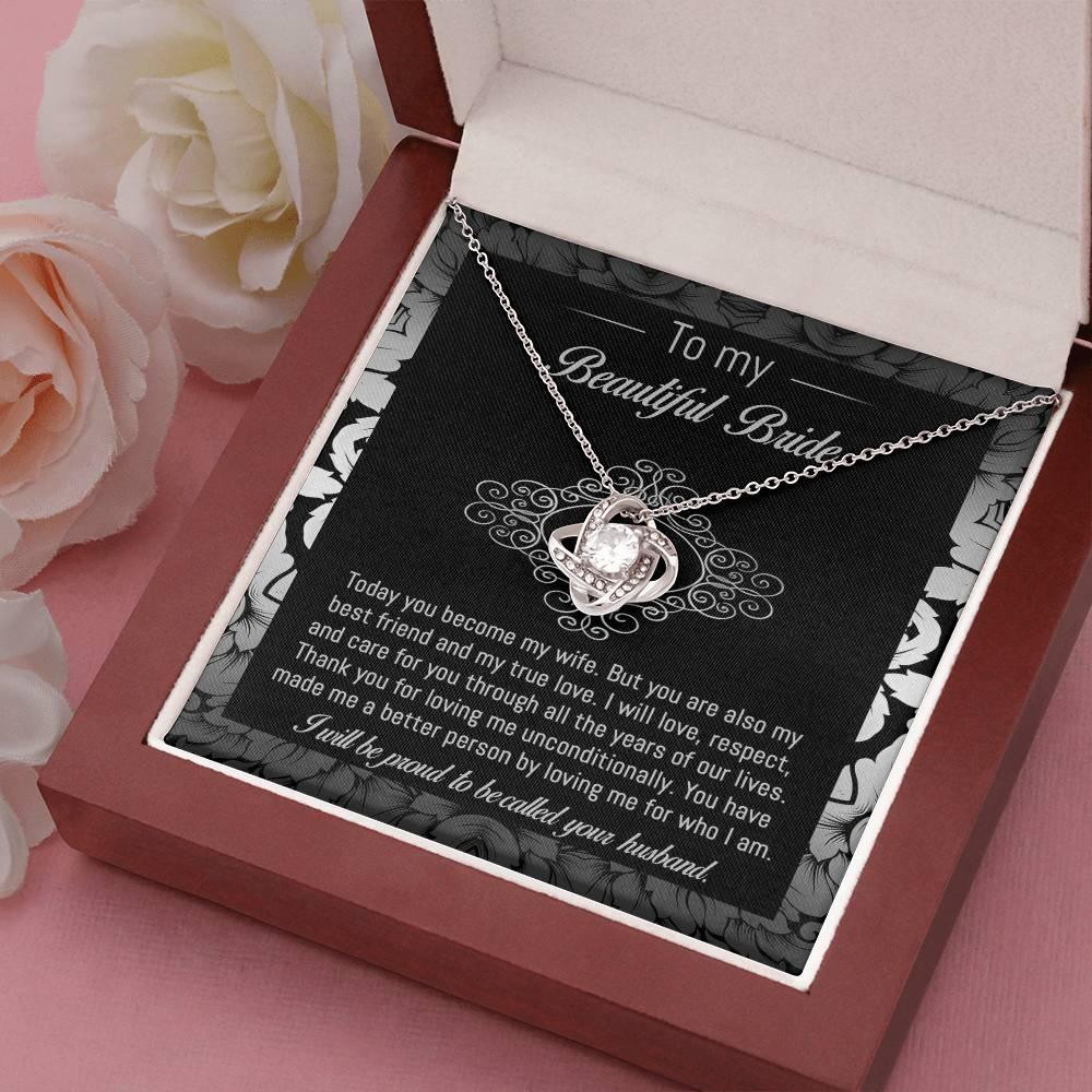 Bride Wedding Day Gift - My True Love - Love Knot Pendant Necklace