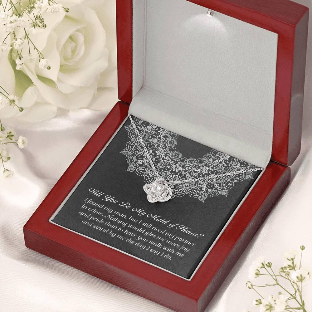 Maid of Honor Wedding Proposal Gift - Partner In Crime - Love Knot Pendant Necklace