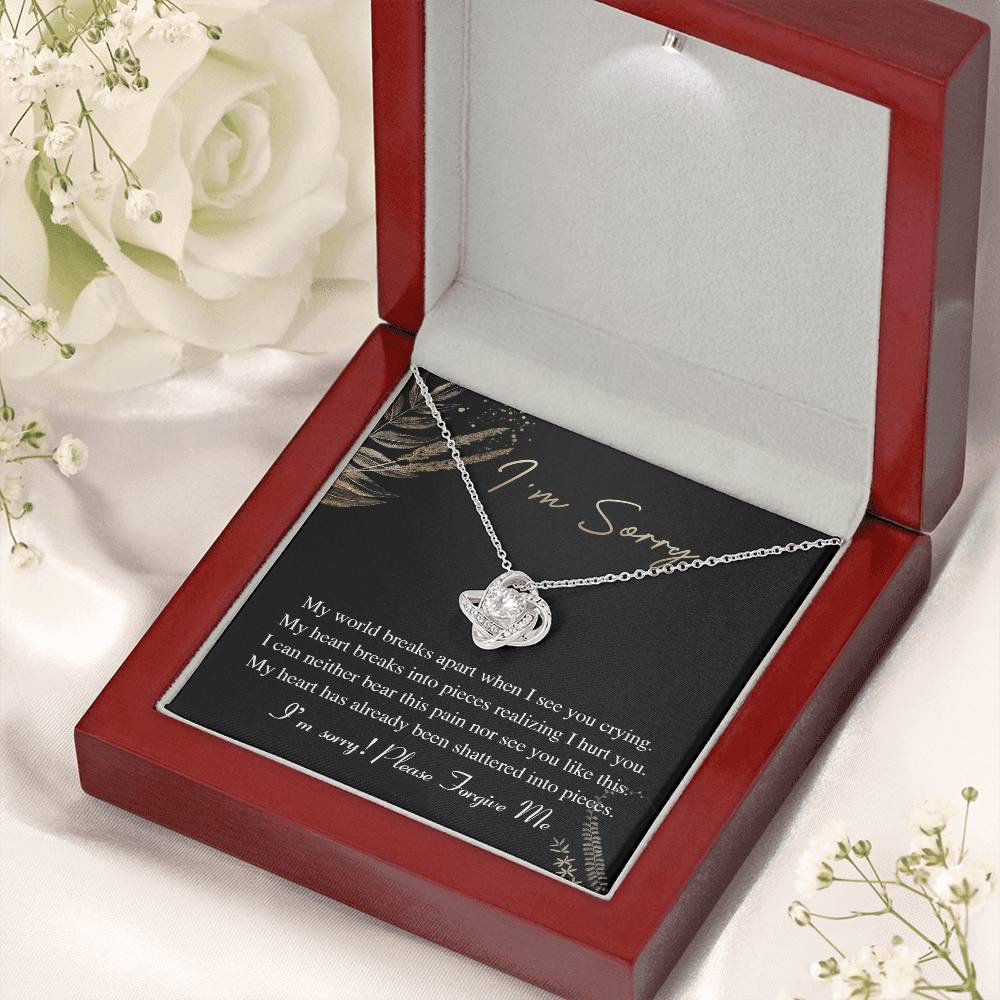 Apology Gift for Girlfriend, Wife, Soulmate - Sorry, See You Crying - Love Knot Pendant Necklace