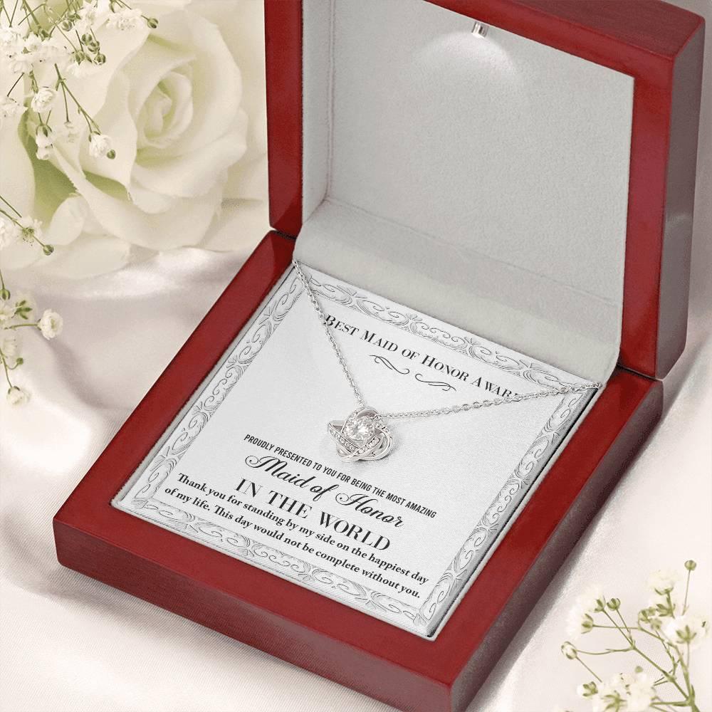 Maid of Honor Wedding Day Gift -Thank You Happiest Day Of My Life - Love Knot Pendant Necklace