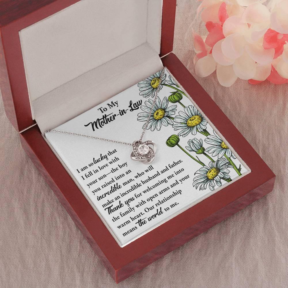 Gift for Mother-in-Law from Daughter-in-Law You Raised an Incredible Man Love Knot Pendant Necklace