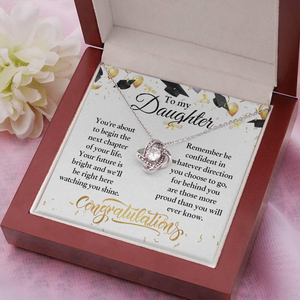 Daughter Congratulations on Your Graduation Your Future is Bright Love Knot Pendant Necklace