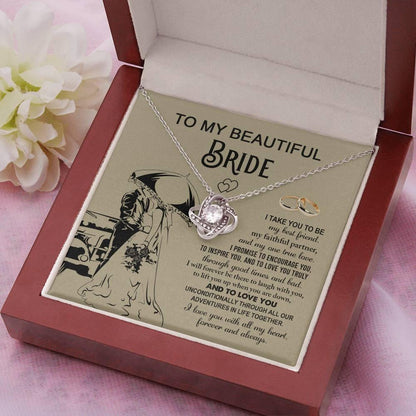 To My Beautiful Bride -  My Best Friend, Faithful Partner Love Knot Pendant Necklace Wedding Day Gift