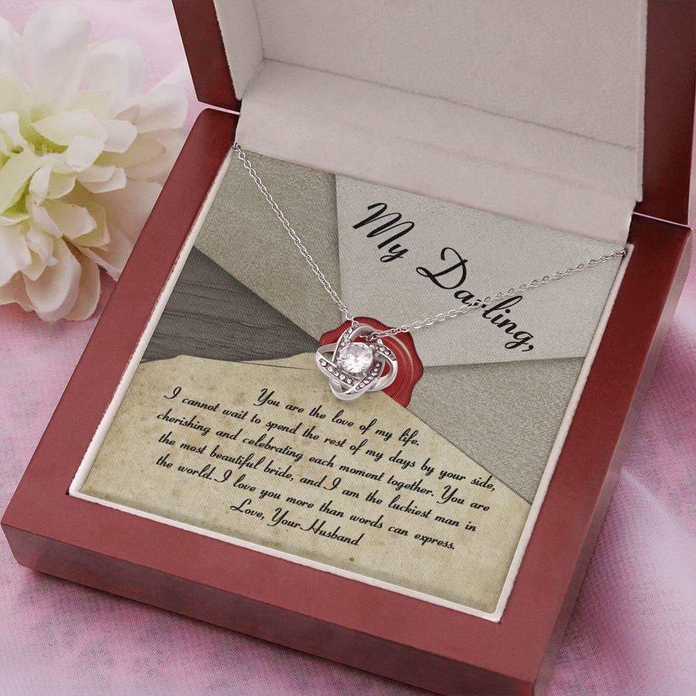 My Darling Bride Love of My Life Love Knot Pendant Necklace