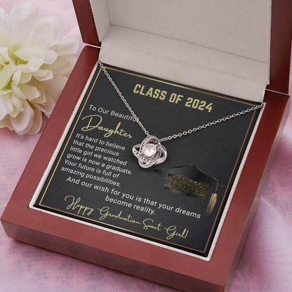 Gift To Our Beautiful Daughter Class of 2024 Graduation Wish Love Knot Pendant Necklace