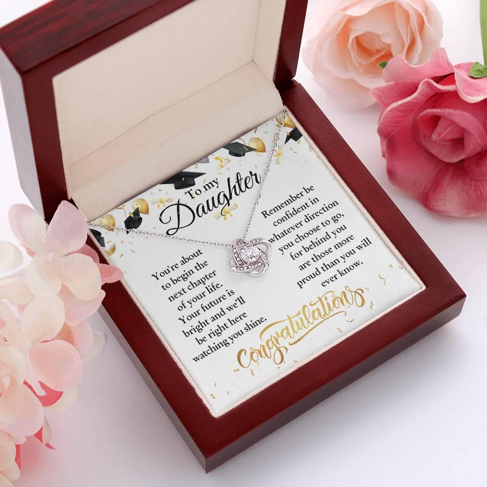 Daughter Congratulations on Your Graduation Your Future is Bright Love Knot Pendant Necklace