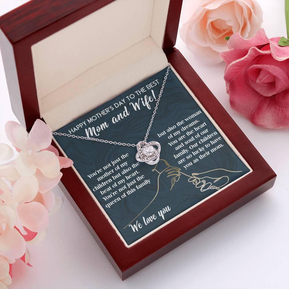 Mother's Day Gift to Wife You're the Mother of My Children and the Beat of My Heart Love Knot Pendant Necklace