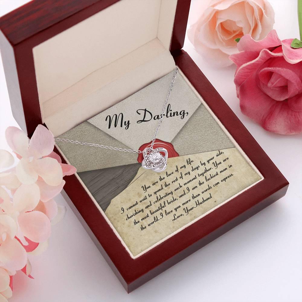 My Darling Bride Love of My Life Love Knot Pendant Necklace