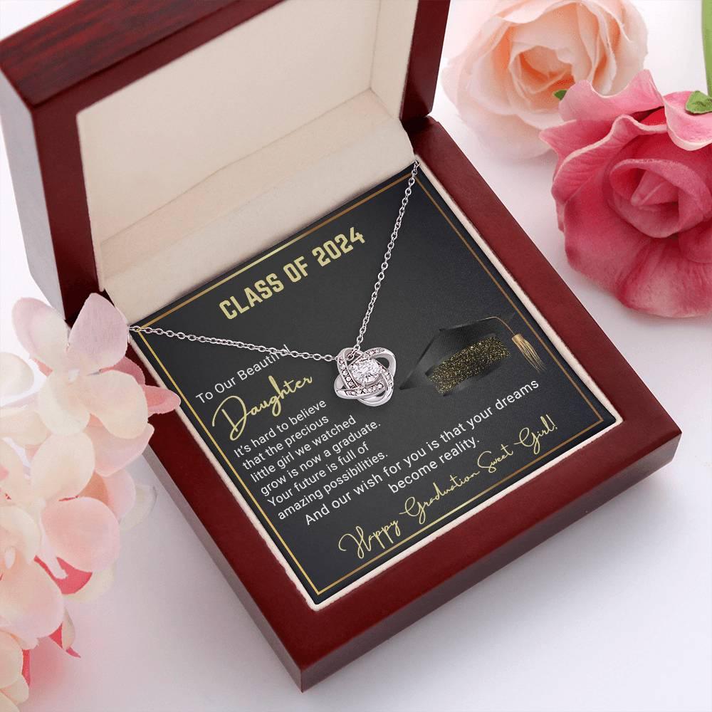 Gift To Our Beautiful Daughter Class of 2024 Graduation Wish Love Knot Pendant Necklace