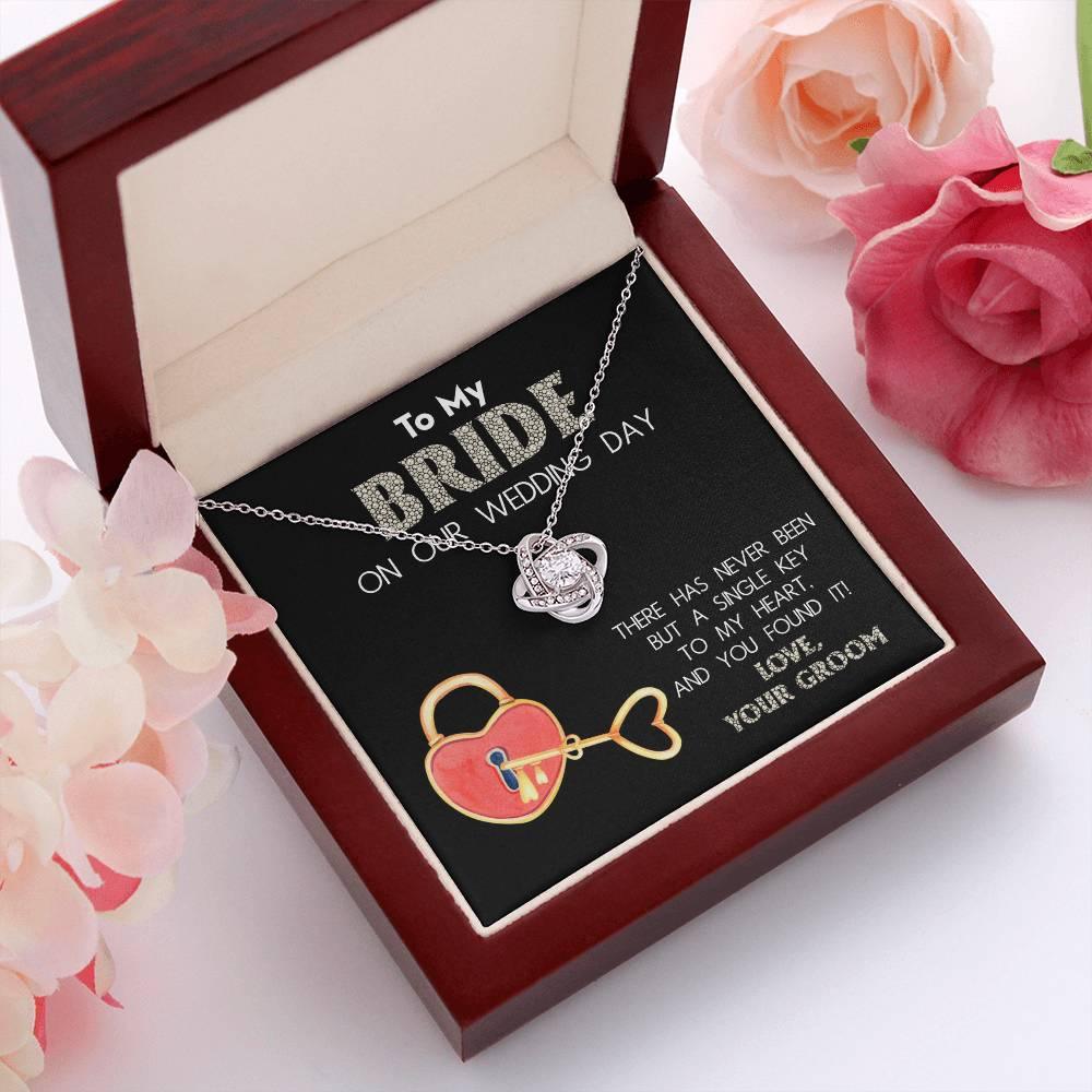 To My Bride on Our Wedding Day - You Have the Single Key to My Heart Love Knot Pendant Necklace