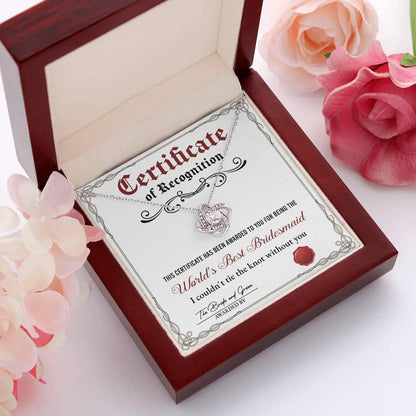 Bridesmaid Gift - Certificate Of Recognition Love Knot Pendant Necklace