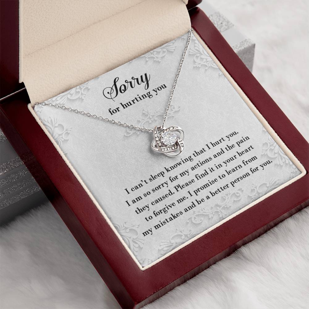 Apology Gift for Girlfriend, Wife, Soulmate - Sorry, Can’t Sleep - Love Knot Pendant Necklace