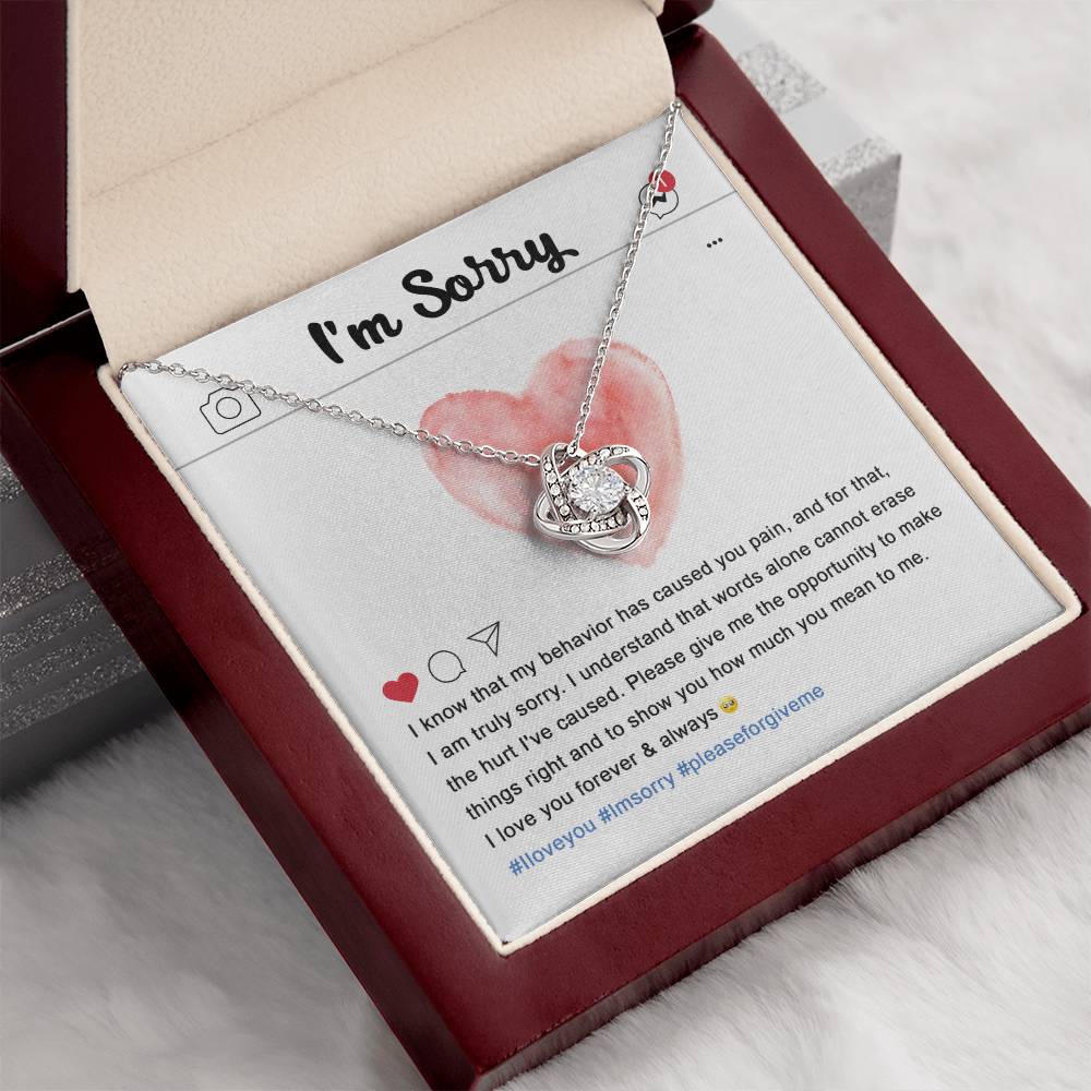 Apology Gift for Girlfriend, Wife, Soulmate - Sorry, Cannot Erase - Love Knot Pendant Necklace