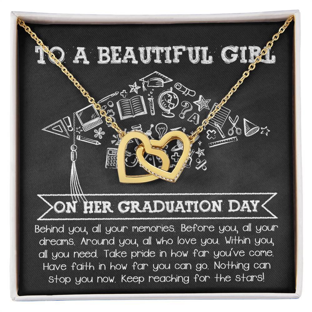 To A Beautiful Girl Graduation Gift Keep Reaching for the Stars Interlocking Hearts Pendant Necklace and Gift Box