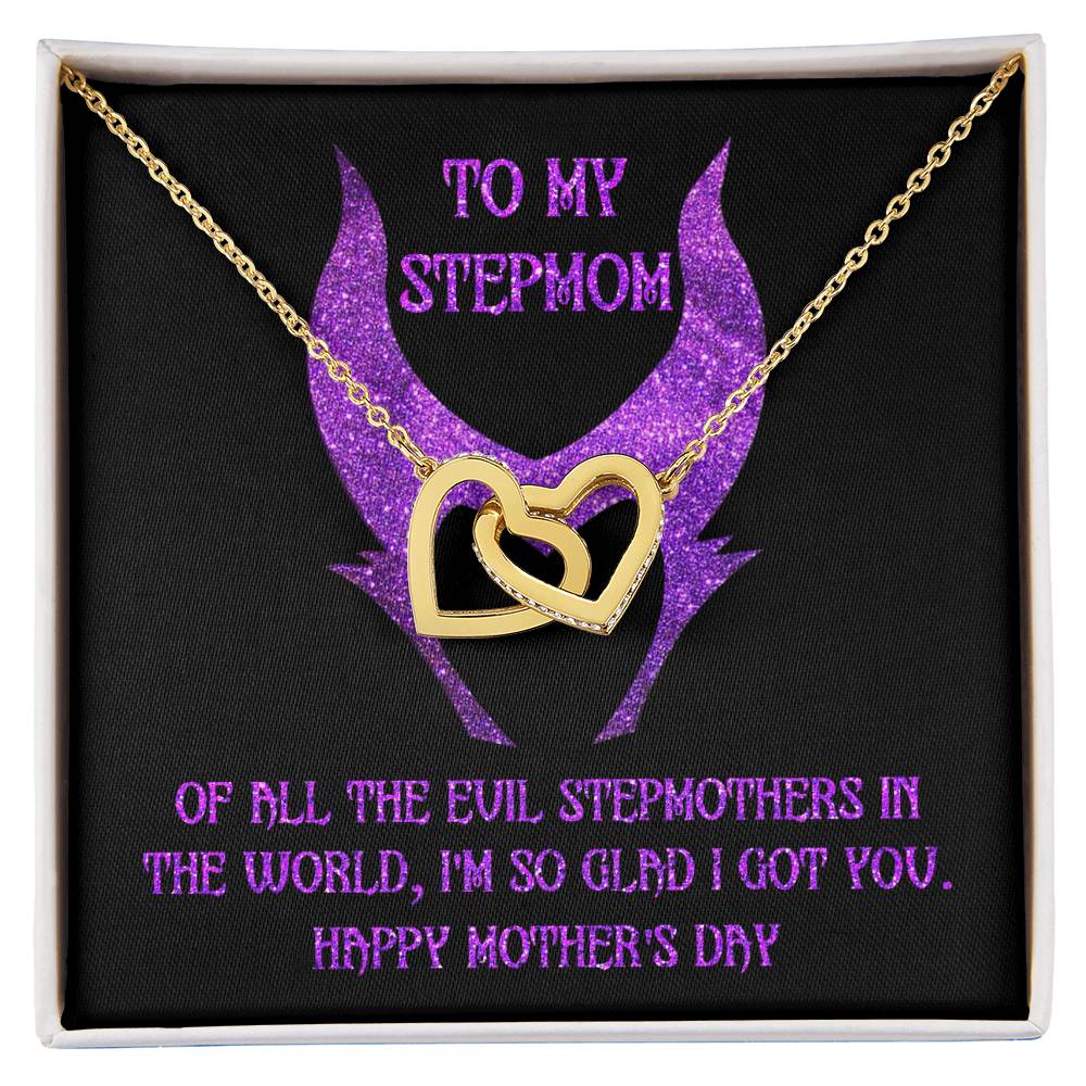 Stepmom Mother's Day Gift - To My Stepmom - Of All the Evil Stepmothers in the World, I'm Glad I Got You Interlocking Hearts Pendant Necklace