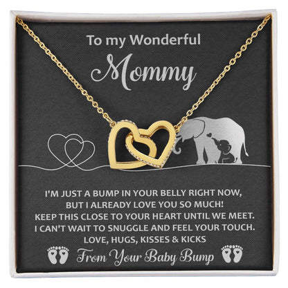 Gift for the Expectant Mom Love, Kisses and Kicks from the Baby Bump Until We Meet Interlocking Hearts Necklace