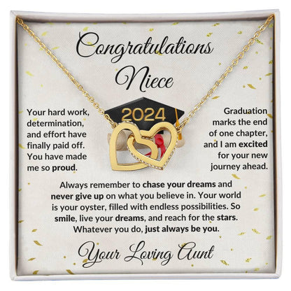 Niece Jewelry Graduation Class of 2024 Personalized Interlocking Hearts Pendant Necklace with Heartfelt Message and Gift Box