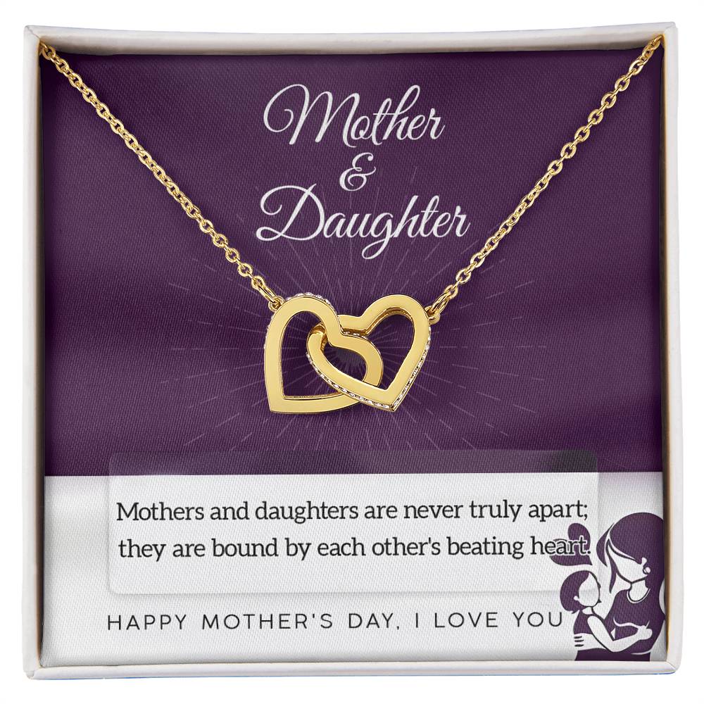 Mother Jewelry - Mothers and Daughters Never Apart Interlocking Hearts Necklace with Gift Box