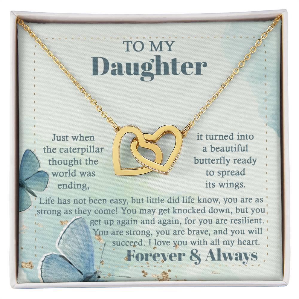 Gift for Birthday, Christmas - Daughter - Beautiful Butterfly - Interlocking Hearts Necklace