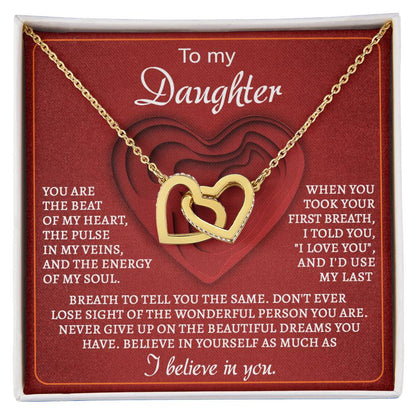 To My Daughter You Are the Beat of My Heart Interlocking Hearts Necklace