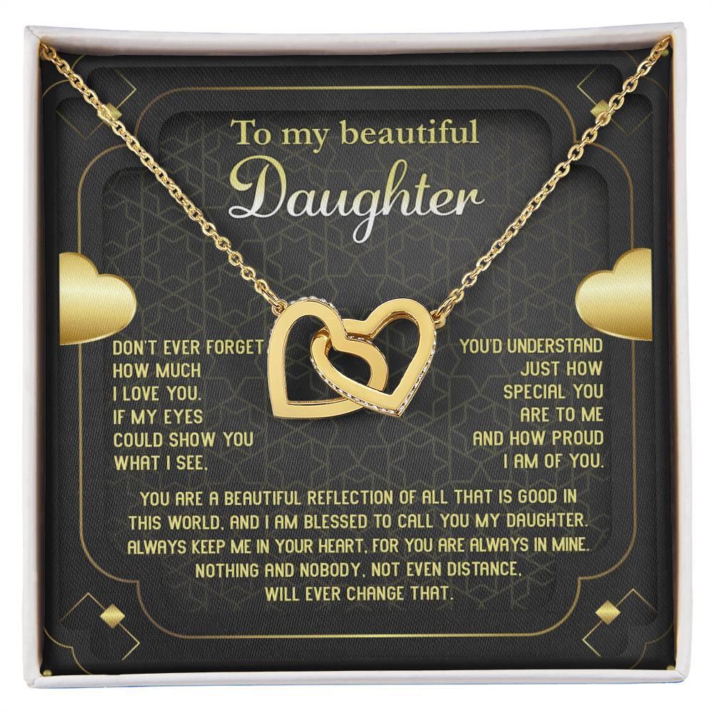 Daughter Gift for Birthday, Christmas, Graduation - Proud of You - Beautiful Reflection - Interlocking Hearts Necklace