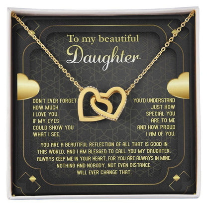 Daughter Gift for Birthday, Christmas, Graduation - Proud of You - Beautiful Reflection - Interlocking Hearts Necklace