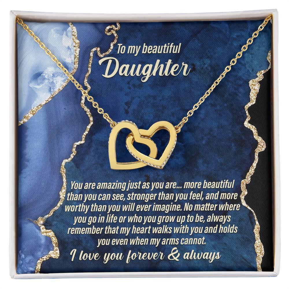 Daughter Inspirational - My Heart Walks with You - Interlocking Hearts Necklace