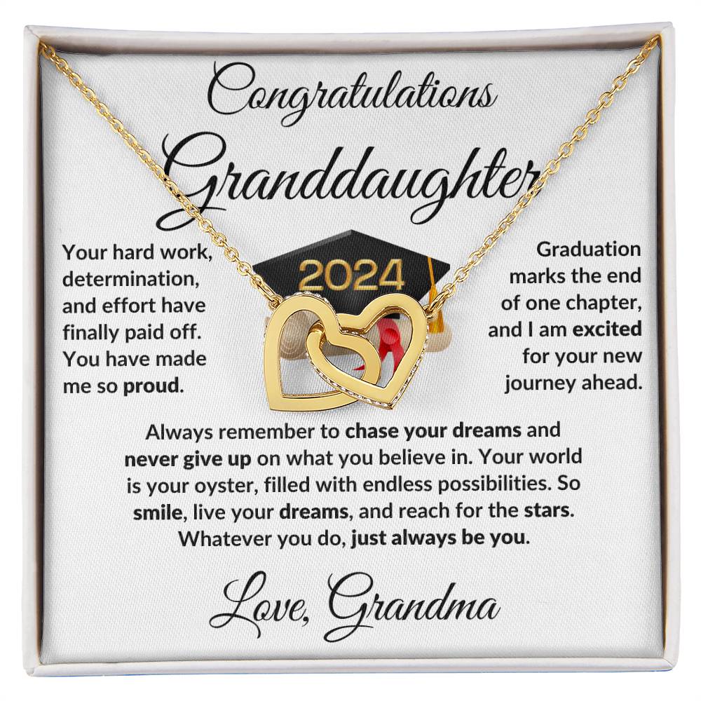 Granddaughter Jewelry Graduation Class of 2024 Personalized Interlocking Hearts Pendant Necklace with Heartfelt Message and Gift Box