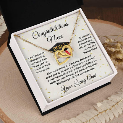 Niece Jewelry Graduation Class of 2024 Personalized Interlocking Hearts Pendant Necklace with Heartfelt Message and Gift Box