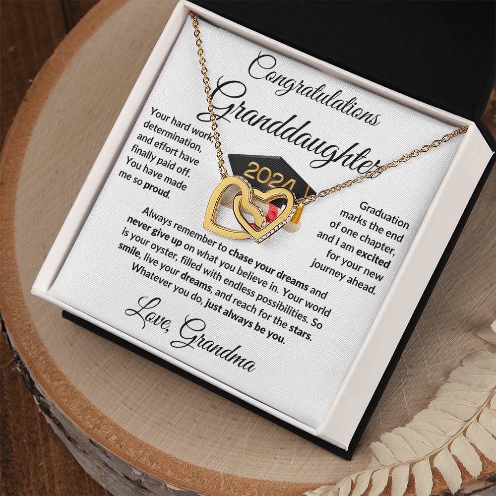 Granddaughter Jewelry Graduation Class of 2024 Personalized Interlocking Hearts Pendant Necklace with Heartfelt Message and Gift Box