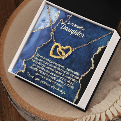 Daughter Inspirational - My Heart Walks with You - Interlocking Hearts Necklace