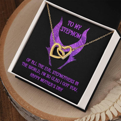 Stepmom Mother's Day Gift - To My Stepmom - Of All the Evil Stepmothers in the World, I'm Glad I Got You Interlocking Hearts Pendant Necklace