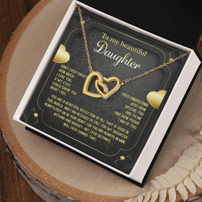 Daughter Gift for Birthday, Christmas, Graduation - Proud of You - Beautiful Reflection - Interlocking Hearts Necklace