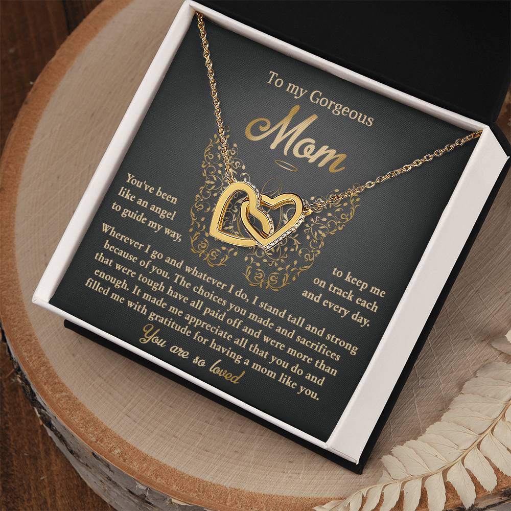 To My Mom You Are Like An Angel To Guide My Way Interlocking Hearts Necklace