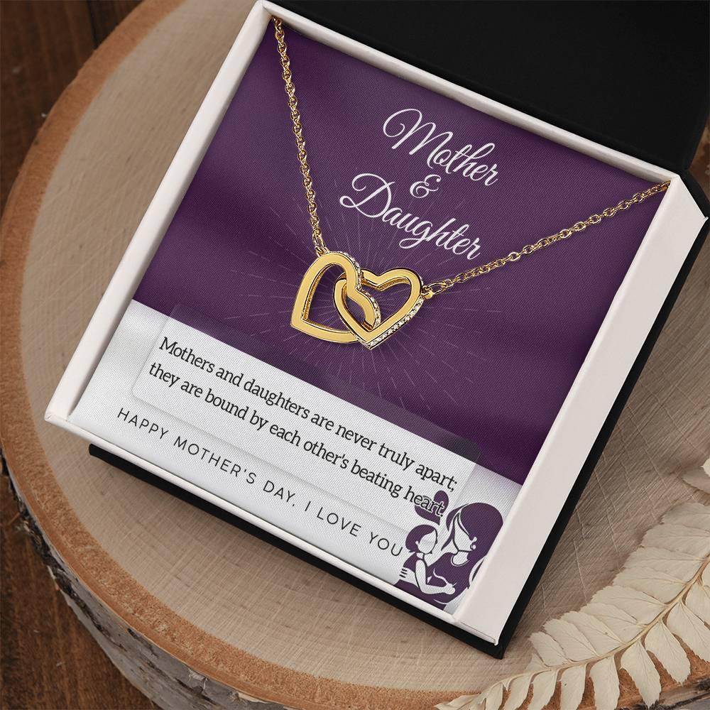 Mother Jewelry - Mothers and Daughters Never Apart Interlocking Hearts Necklace with Gift Box