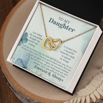 Gift for Birthday, Christmas - Daughter - Beautiful Butterfly - Interlocking Hearts Necklace