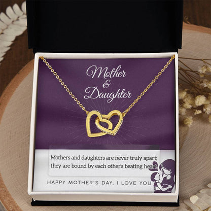 Mother Jewelry - Mothers and Daughters Never Apart Interlocking Hearts Necklace with Gift Box