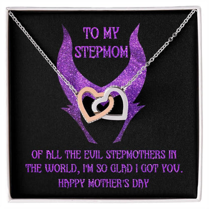 Stepmom Mother's Day Gift - To My Stepmom - Of All the Evil Stepmothers in the World, I'm Glad I Got You Interlocking Hearts Pendant Necklace