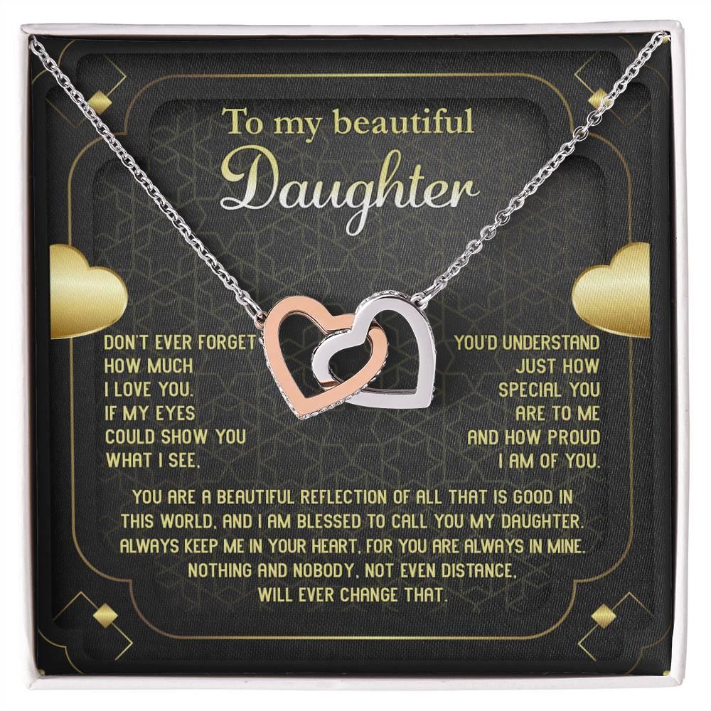 Daughter Gift for Birthday, Christmas, Graduation - Proud of You - Beautiful Reflection - Interlocking Hearts Necklace